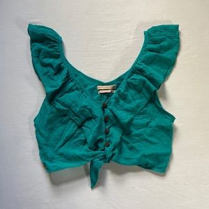 UO Ruffle Button Down Crop Top